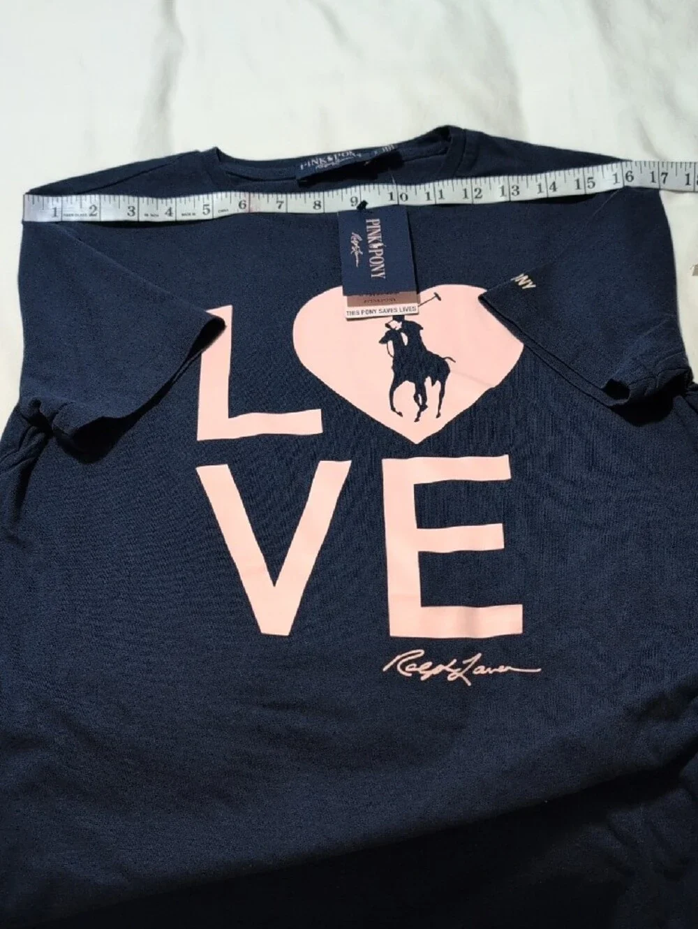 Ralph Lauren Navy Tee with Pink LOVE Heart Graphic